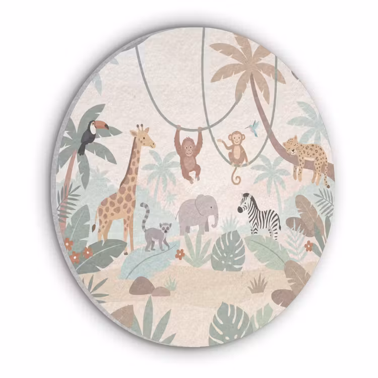 Jungle - Dieren - Groen Akoestische PET Vilt - Rond klein -3d