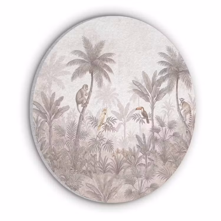 Jungle - Dieren - Palmbomen Akoestische PET Vilt - Rond klein -3d