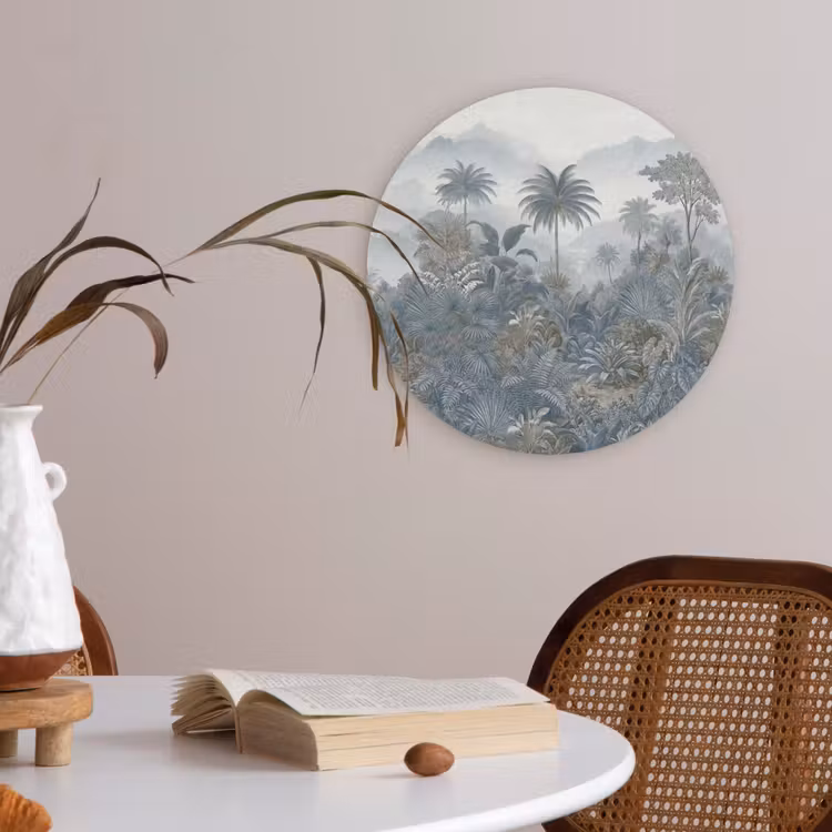 Jungle - Landschap - Blauw Akoestische PET Vilt - Rond klein -sfeer3