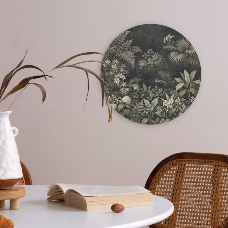 Jungle - Bladeren - Botanisch - Groen Akoestische PET Vilt - Rond klein -sfeer3