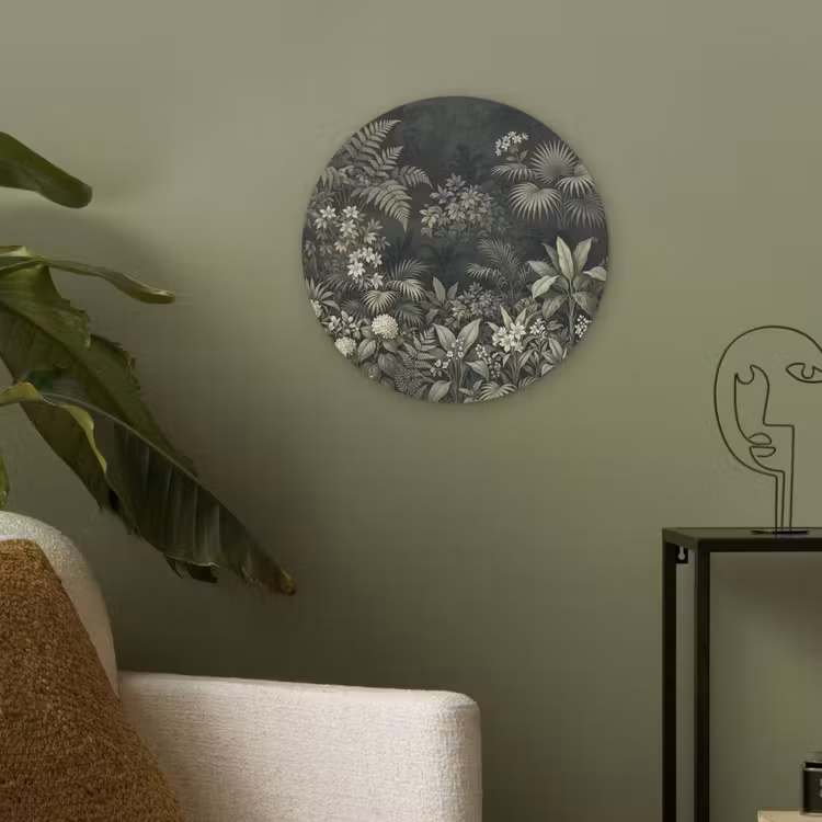 Jungle - Bladeren - Botanisch - Groen Akoestische PET Vilt - Rond klein -sfeer2