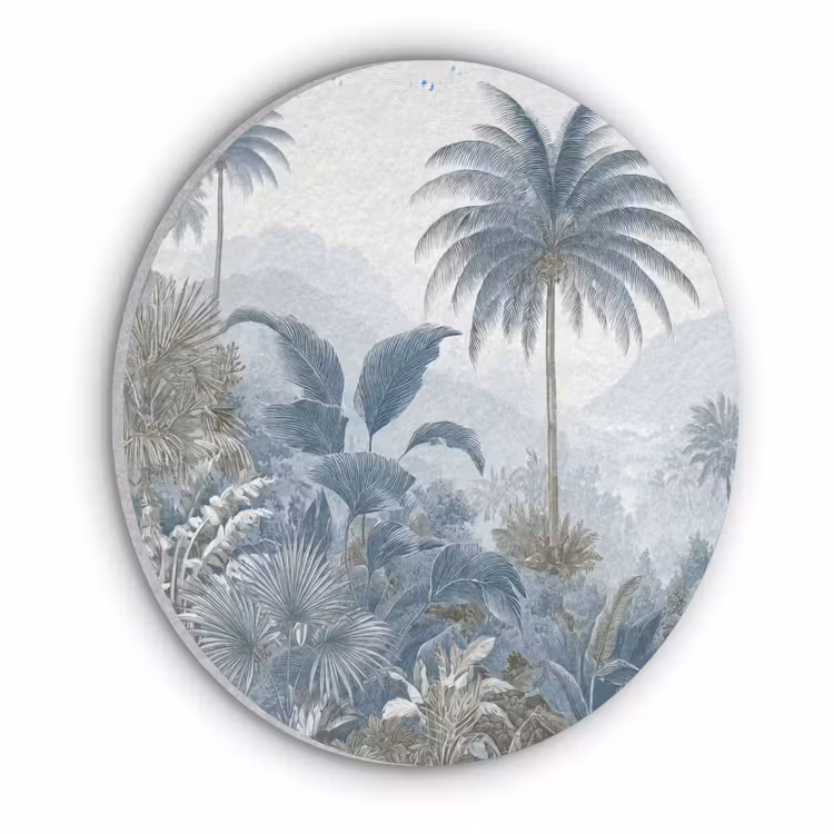 Jungle - Modern - Blauw - Groen Akoestische PET Vilt - Rond klein -3d