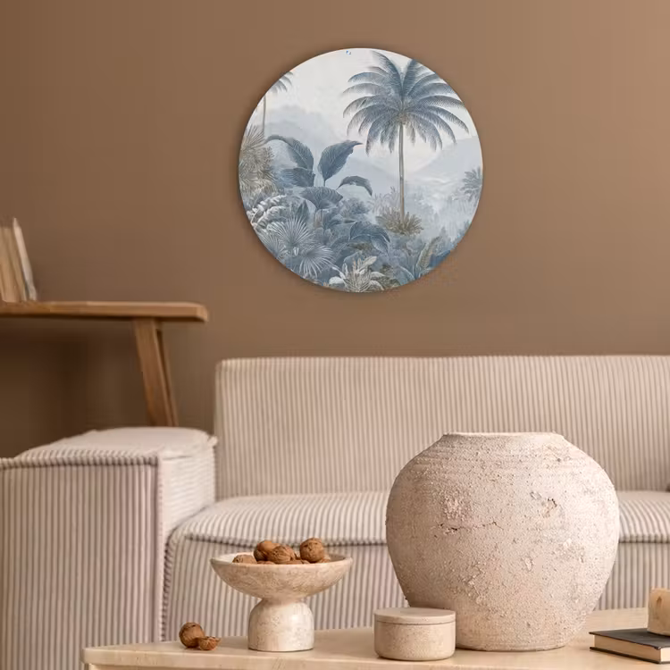 Jungle - Modern - Blauw - Groen Akoestische PET Vilt - Rond klein -sfeer1
