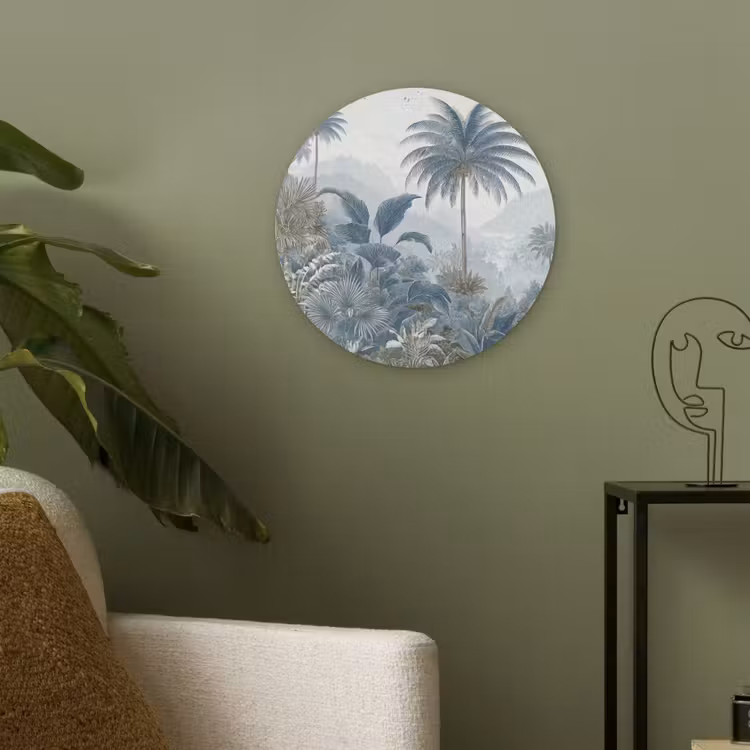 Jungle - Modern - Blauw - Groen Akoestische PET Vilt - Rond klein -sfeer2
