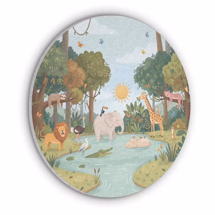 Jungle - Oase - Dieren - Kleurrijk Akoestische PET Vilt - Rond klein -3d