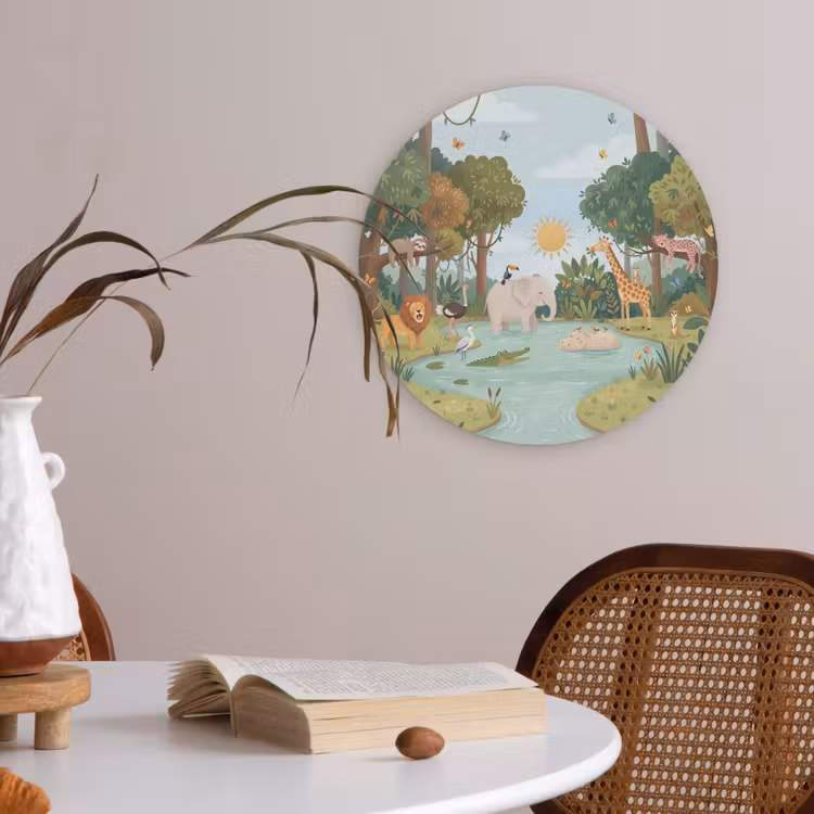 Jungle - Oase - Dieren - Kleurrijk Akoestische PET Vilt - Rond klein -sfeer3