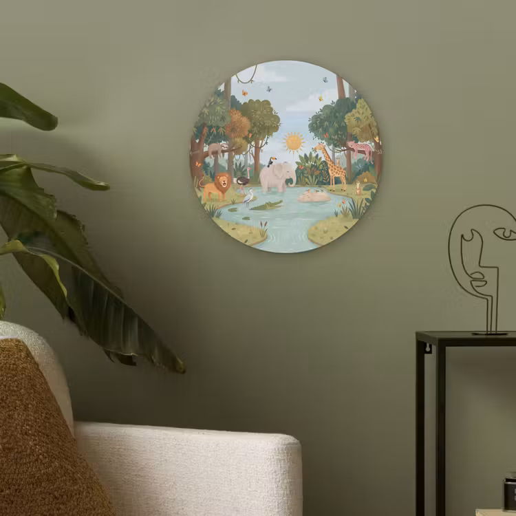 Jungle - Oase - Dieren - Kleurrijk Akoestische PET Vilt - Rond klein -sfeer2