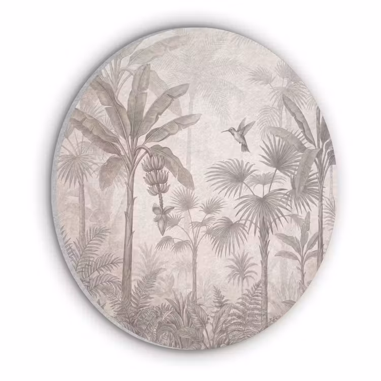 Jungle - Banenboom - Kolibrie - Beige Akoestische PET Vilt - Rond klein -3d