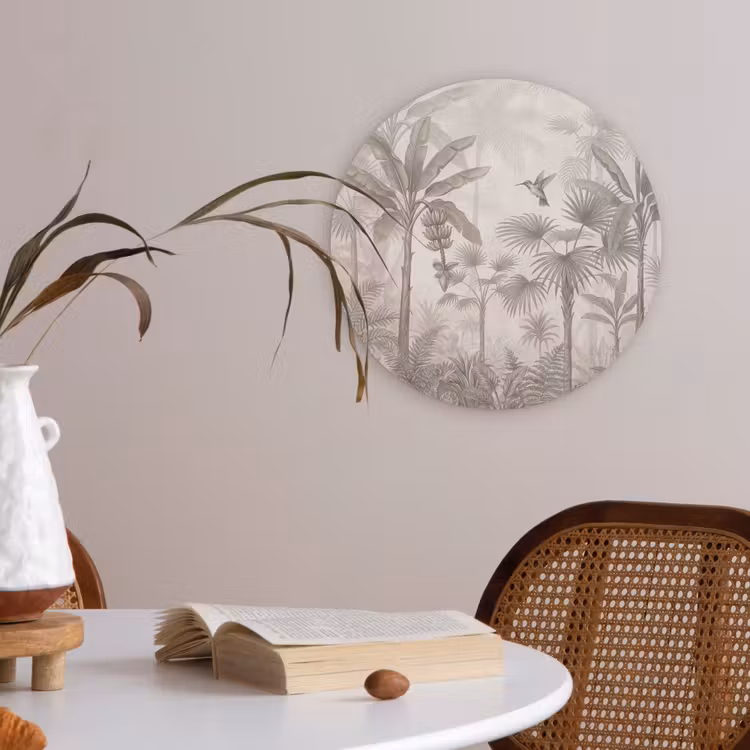 Jungle - Banenboom - Kolibrie - Beige Akoestische PET Vilt - Rond klein -sfeer3
