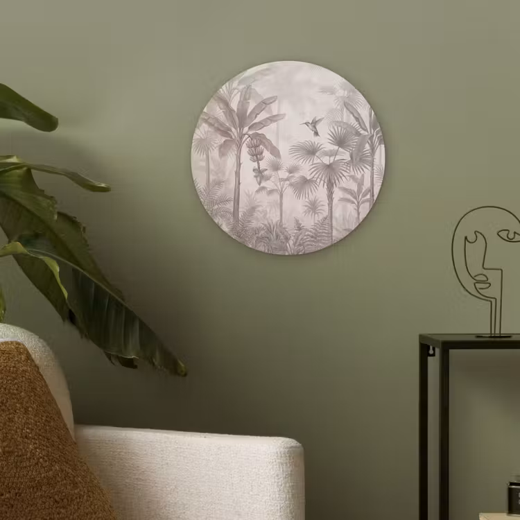 Jungle - Banenboom - Kolibrie - Beige Akoestische PET Vilt - Rond klein -sfeer2
