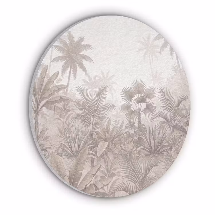 Jungle - Tropisch - Natuur -Vintage - Beige Akoestische PET Vilt - Rond klein -3d