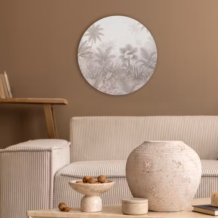 Jungle - Tropisch - Natuur -Vintage - Beige Akoestische PET Vilt - Rond klein -sfeer1