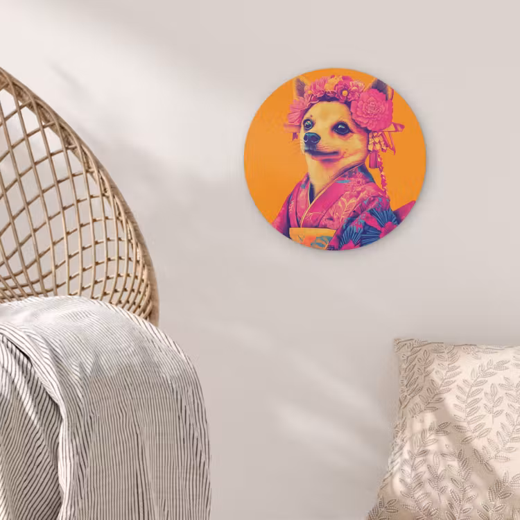 Kimono - Hondje - Bloemenkroon - Oranje Akoestische PET Vilt - Rond klein -sfeer4