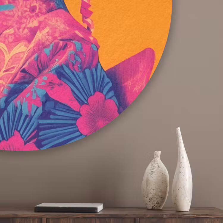 Kimono - Hondje - Bloemenkroon - Oranje Akoestische PET Vilt - Rond klein -sfeer5_closeup