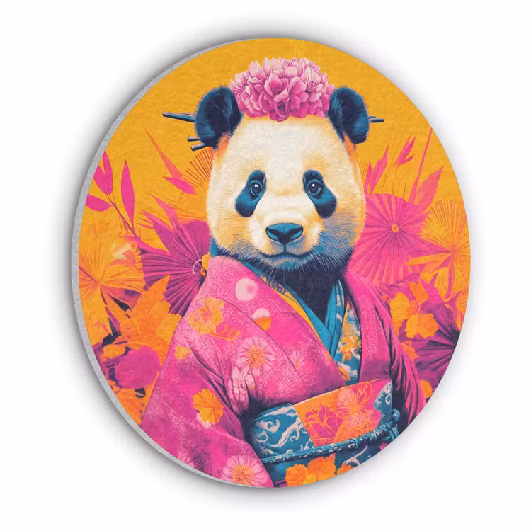 Kimono - Roze - Panda - Bloemenkroon Akoestische PET Vilt - Rond klein -3d