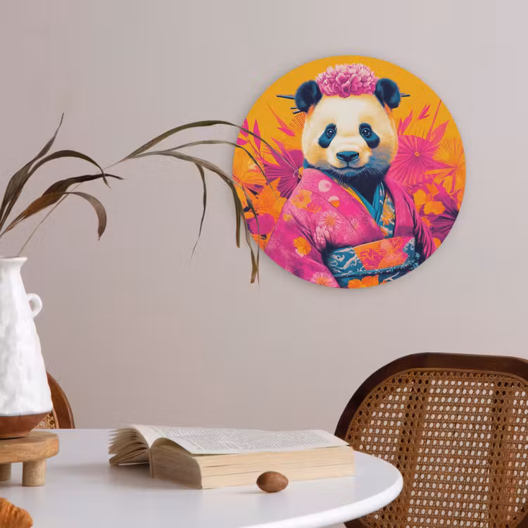 Kimono - Roze - Panda - Bloemenkroon Akoestische PET Vilt - Rond klein -sfeer3