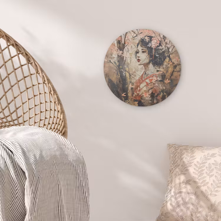 Kimono - Vrouw - kersenbomen Akoestische PET Vilt - Rond klein -sfeer4