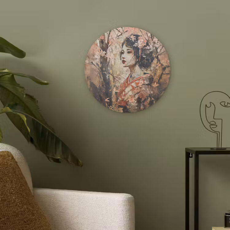 Kimono - Vrouw - kersenbomen Akoestische PET Vilt - Rond klein -sfeer2