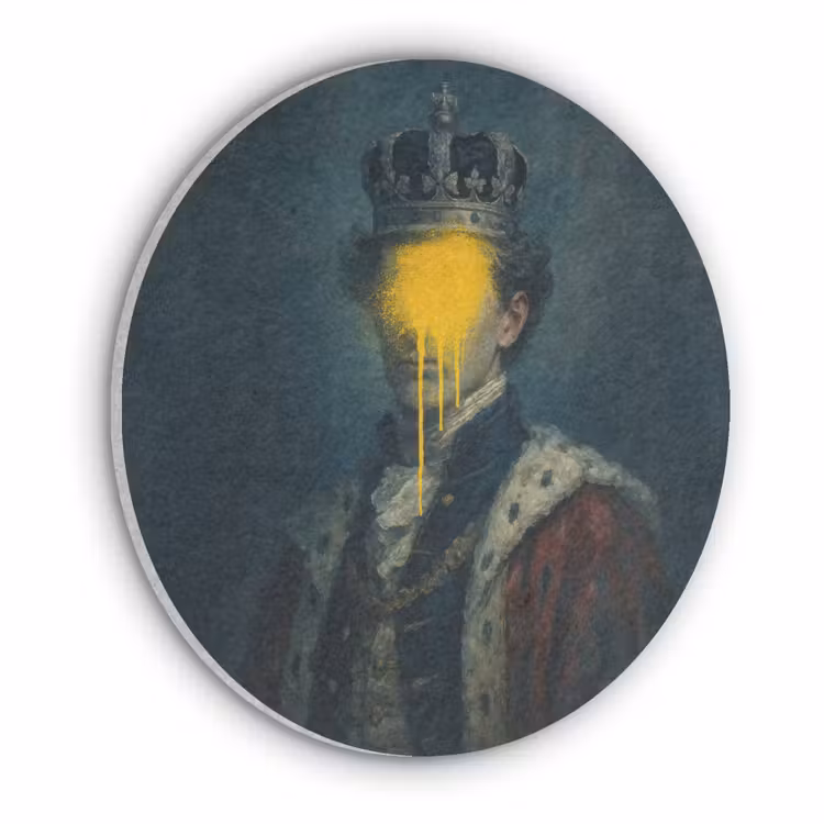 Koning - Portret - Druipende gele verf Akoestische PET Vilt - Rond klein -3d