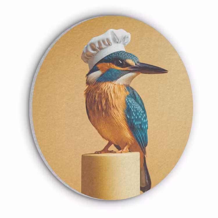 Ijsvogel - Pilaar - Koksmuts - Vogel Akoestische PET Vilt - Rond klein -3d
