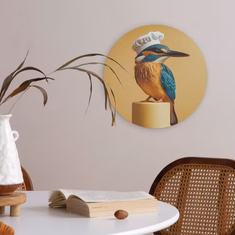Ijsvogel - Pilaar - Koksmuts - Vogel Akoestische PET Vilt - Rond klein -sfeer3