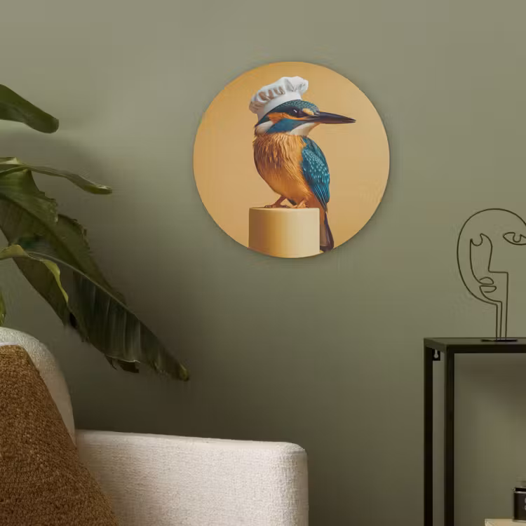 Ijsvogel - Pilaar - Koksmuts - Vogel Akoestische PET Vilt - Rond klein -sfeer2