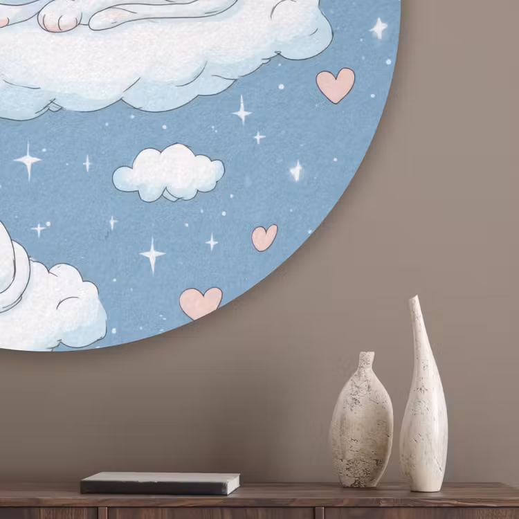 Kitten - Wolken - Blauw Akoestische PET Vilt - Rond klein 838 -sfeer5_closeup