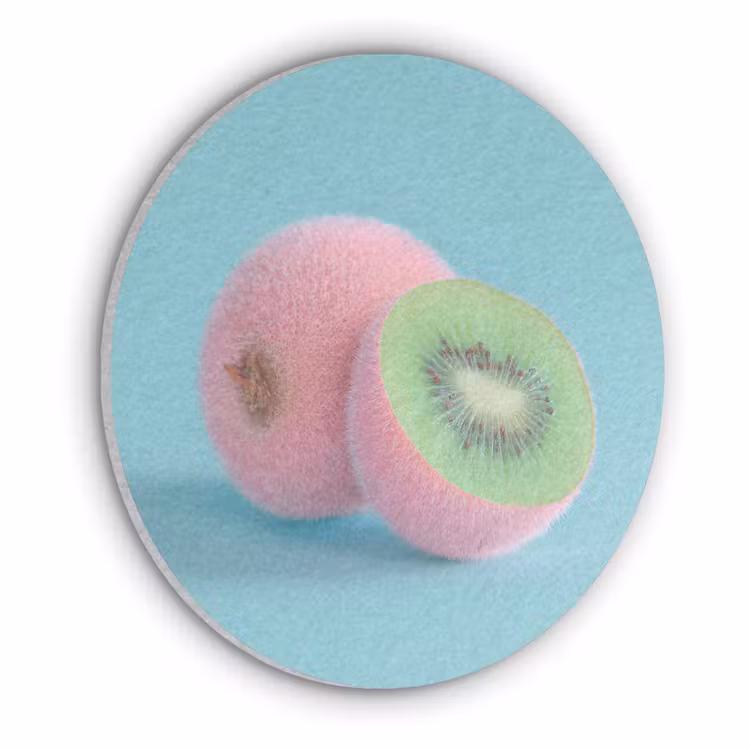 Kiwi - Blauw - Surrealistisch Akoestische PET Vilt - Rond klein -3d