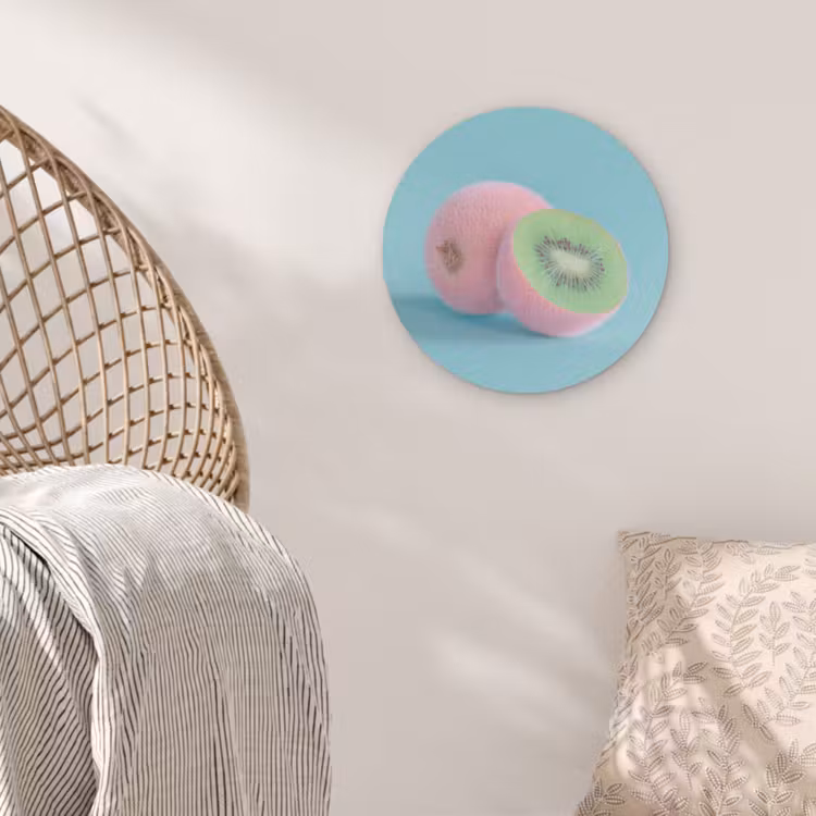 Kiwi - Blauw - Surrealistisch Akoestische PET Vilt - Rond klein -sfeer4