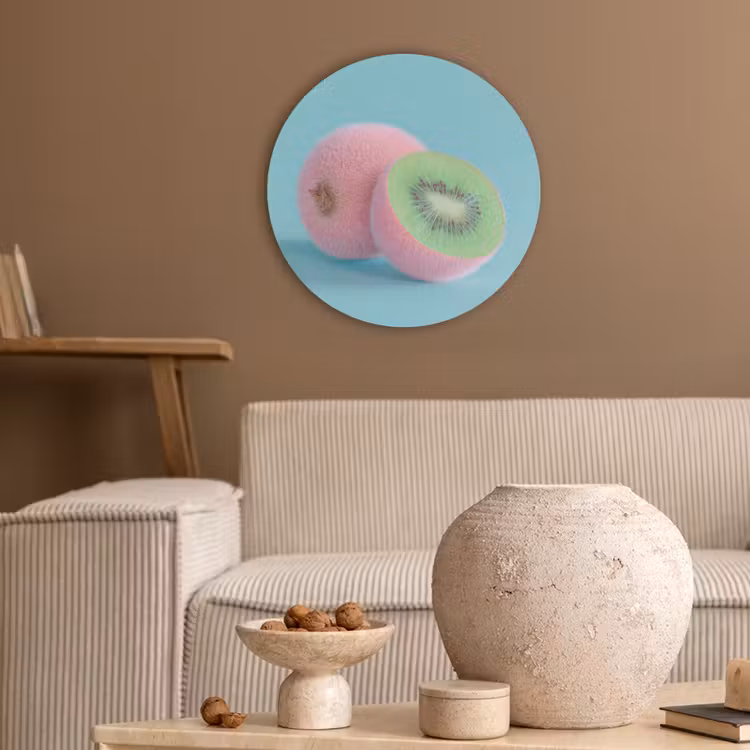 Kiwi - Blauw - Surrealistisch Akoestische PET Vilt - Rond klein -sfeer1