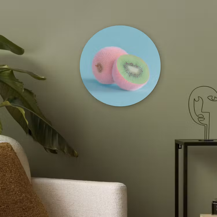 Kiwi - Blauw - Surrealistisch Akoestische PET Vilt - Rond klein -sfeer2