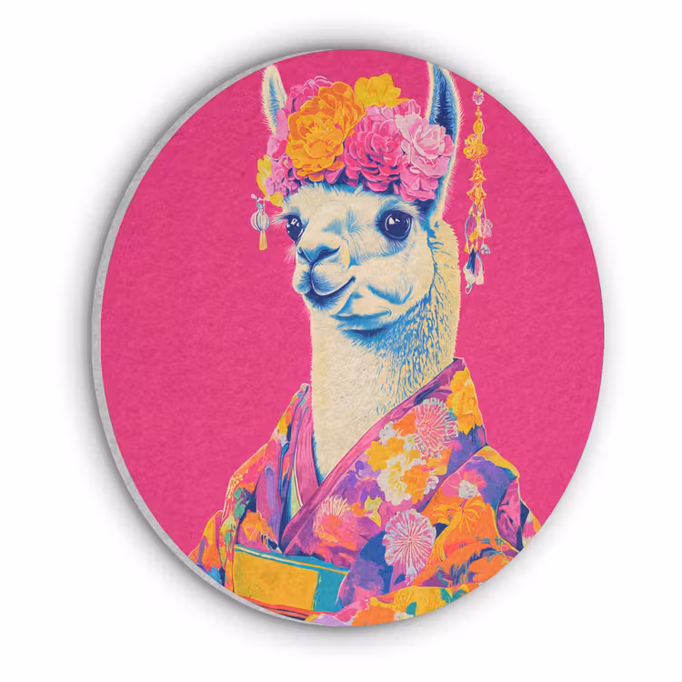 Lama - Kimono - Bloemenkrans - Felroze Akoestische PET Vilt - Rond klein -3d