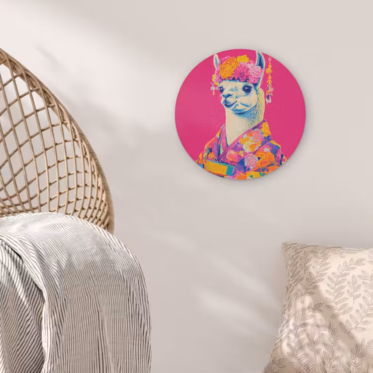 Lama - Kimono - Bloemenkrans - Felroze Akoestische PET Vilt - Rond klein -sfeer4