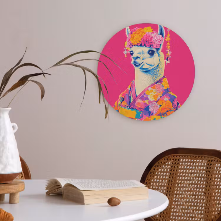 Lama - Kimono - Bloemenkrans - Felroze Akoestische PET Vilt - Rond klein -sfeer3