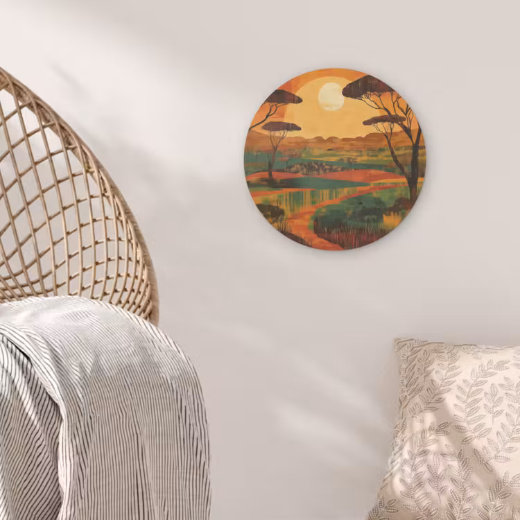 Landschap - Afrikaans - Zon Akoestische PET Vilt - Rond klein -sfeer4
