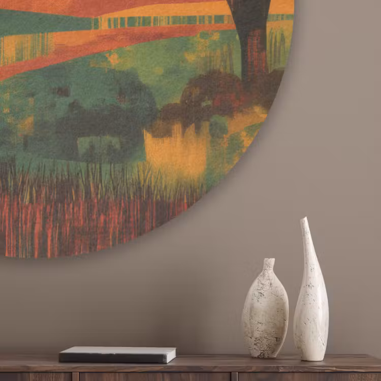 Landschap - Afrikaans - Zon Akoestische PET Vilt - Rond klein -sfeer5_closeup
