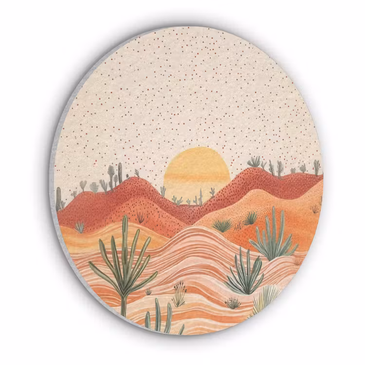 Landschap - Heuvels - Zonsondergang Akoestische PET Vilt - Rond klein -3d
