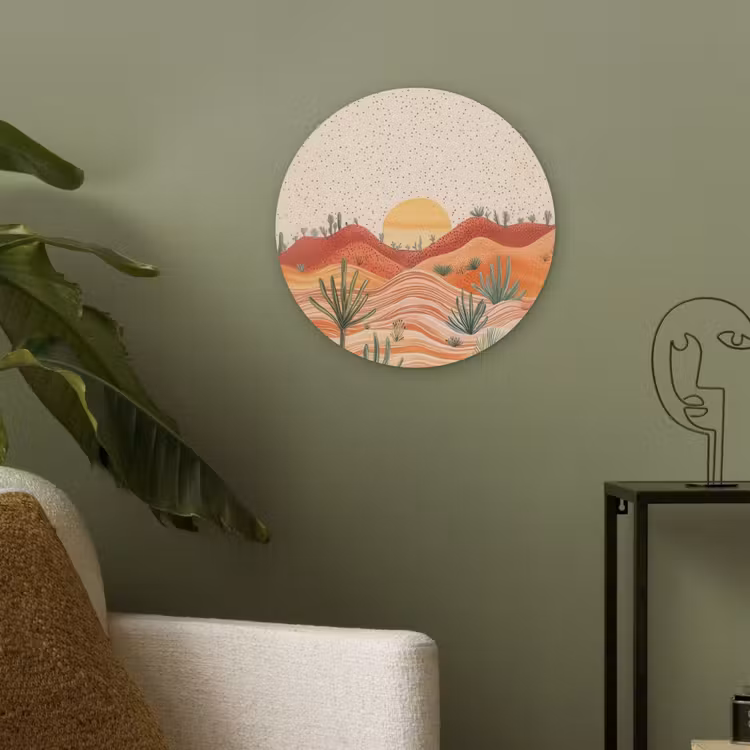 Landschap - Heuvels - Zonsondergang Akoestische PET Vilt - Rond klein -sfeer2