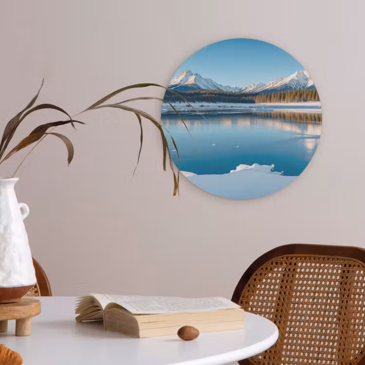 Landschap - Winter - Meer - Bergen - Uitzicht - IJs Akoestische PET Vilt - Rond klein -sfeer3