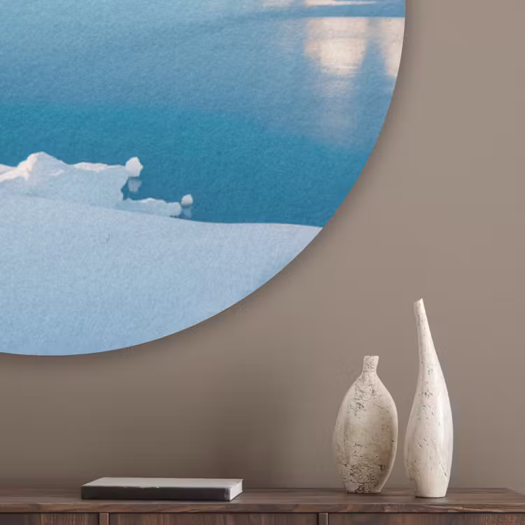 Landschap - Winter - Meer - Bergen - Uitzicht - IJs Akoestische PET Vilt - Rond klein -sfeer5_closeup