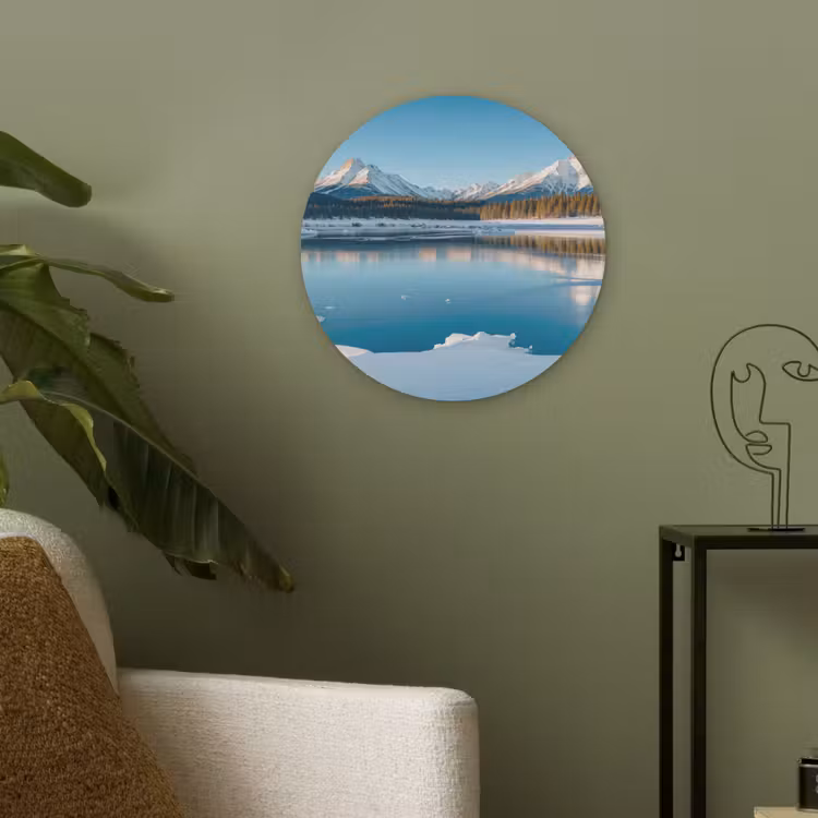 Landschap - Winter - Meer - Bergen - Uitzicht - IJs Akoestische PET Vilt - Rond klein -sfeer2