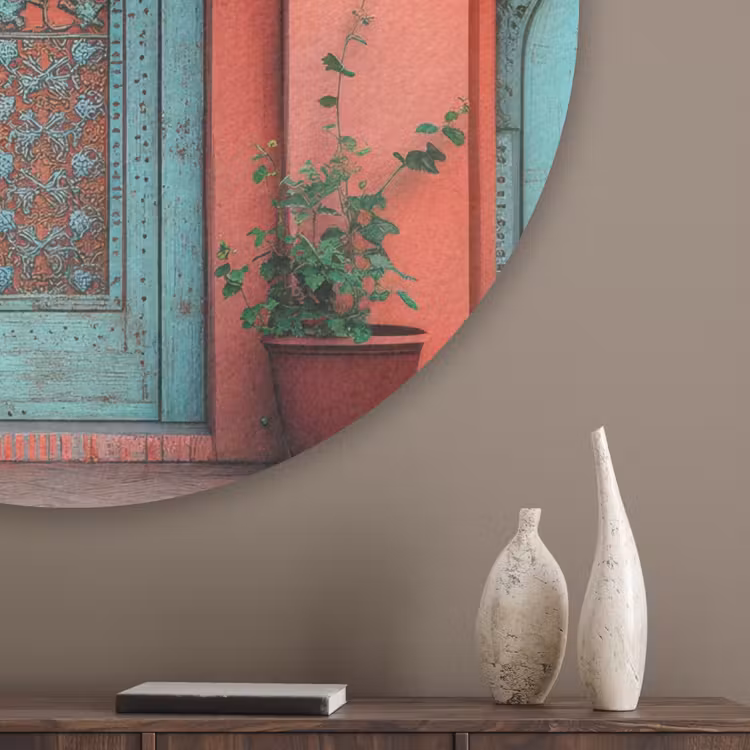 Lantaarn - Deur - Turquoise Akoestische PET Vilt - Rond klein -sfeer5_closeup