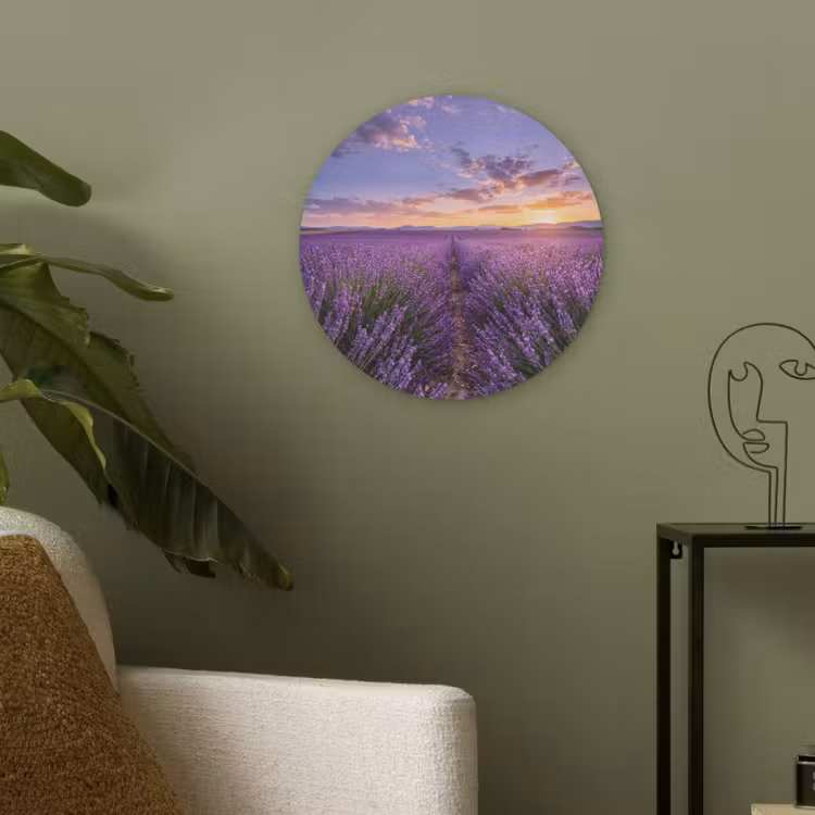 Lavendel - Veld - Natuur - Paars Akoestische PET Vilt - Rond klein -sfeer2