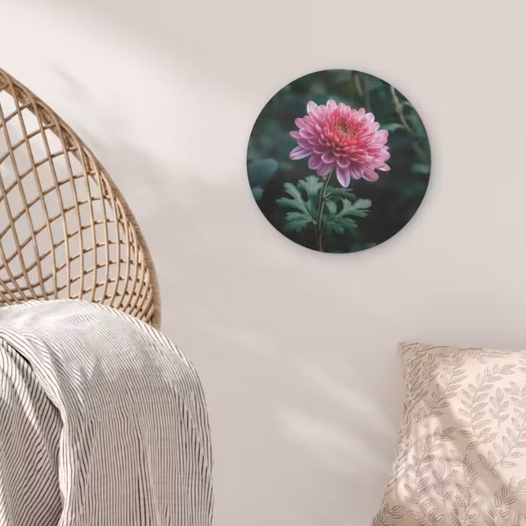 Blad - Chrysant - Roze - Schaduw Akoestische PET Vilt - Rond klein -sfeer4