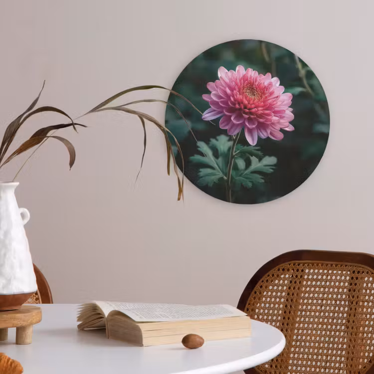 Blad - Chrysant - Roze - Schaduw Akoestische PET Vilt - Rond klein -sfeer3