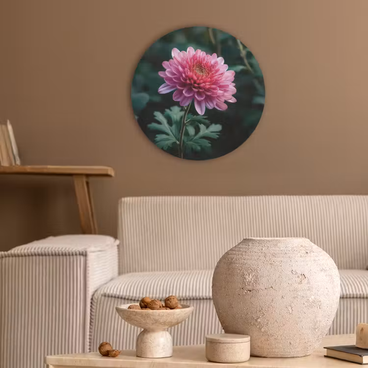 Blad - Chrysant - Roze - Schaduw Akoestische PET Vilt - Rond klein -sfeer1