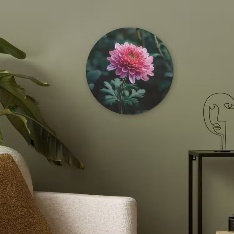 Blad - Chrysant - Roze - Schaduw Akoestische PET Vilt - Rond klein -sfeer2