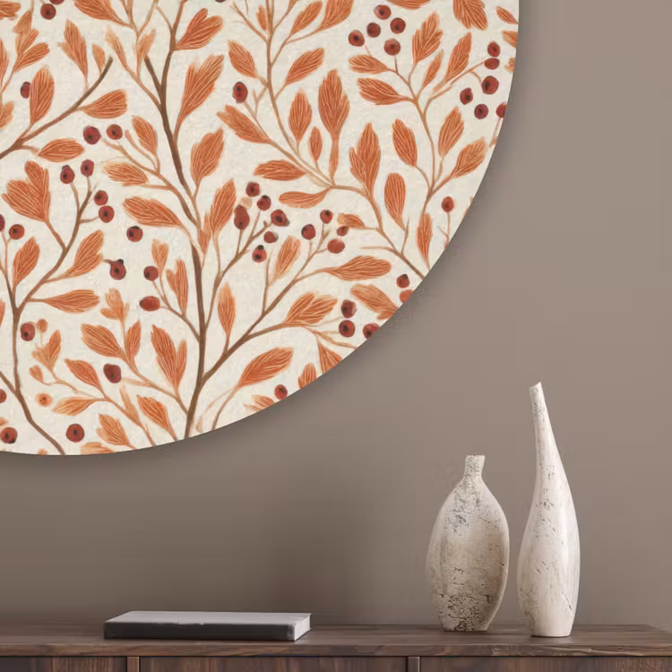Bladeren - Botanisch - Terracotta Akoestische PET Vilt - Rond klein 838 -sfeer5_closeup