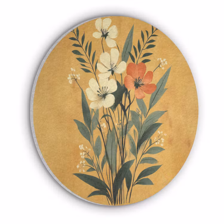 Bladeren - Boeket - Bloemen - Geel Akoestische PET Vilt - Rond klein -3d