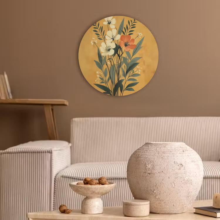 Bladeren - Boeket - Bloemen - Geel Akoestische PET Vilt - Rond klein -sfeer1